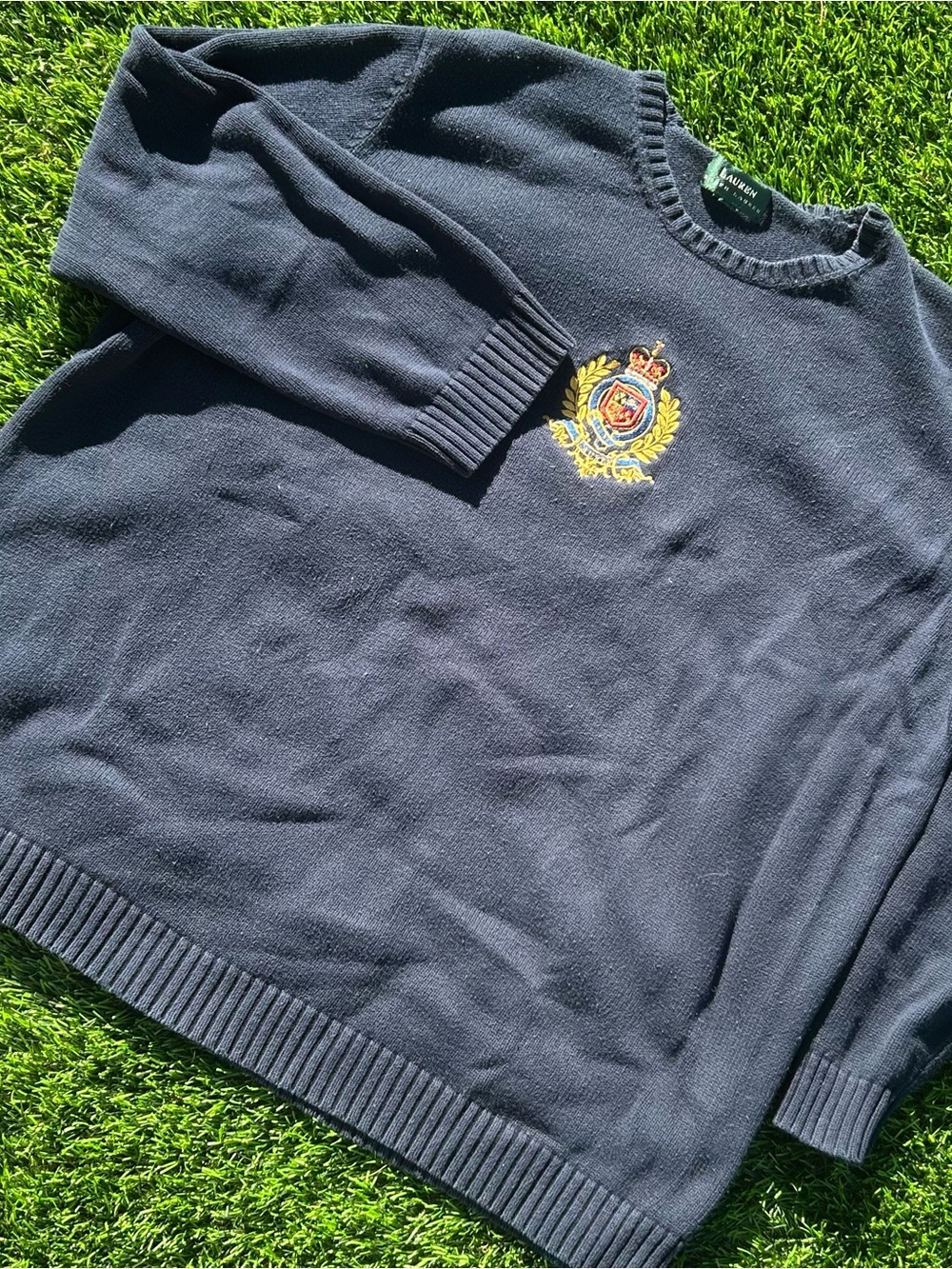 Lauren Ralph Lauren Navy Crewneck Sweater with Embroidered Crest
